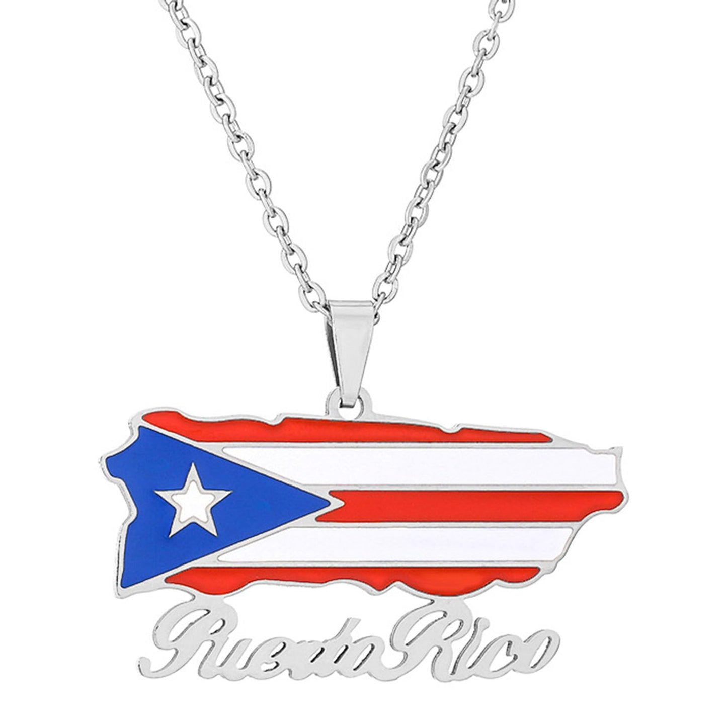 Puerto Rico Flag Map Pendant in Stainless Steel