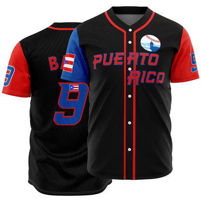 Men's Puerto Rico #9 Classic Game Baseball Jersey - Black Large